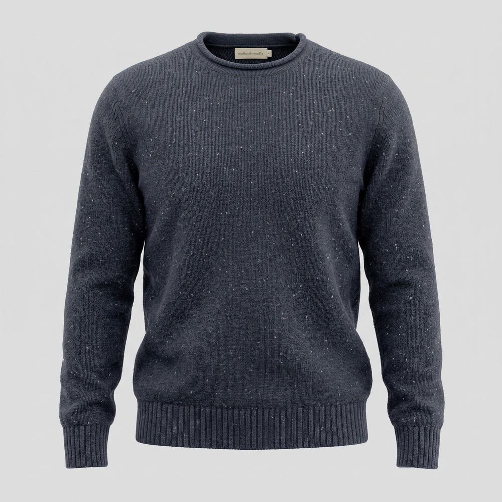 Mutual Weave Mens XL Navy Blue Sweater Crewneck Flecked Cotton Blend Pullover